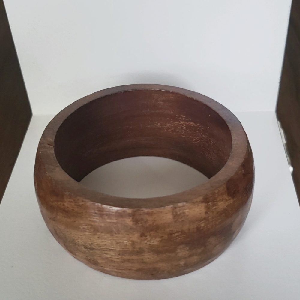 Carved Textured Wide Wood Bangle Bracelet
